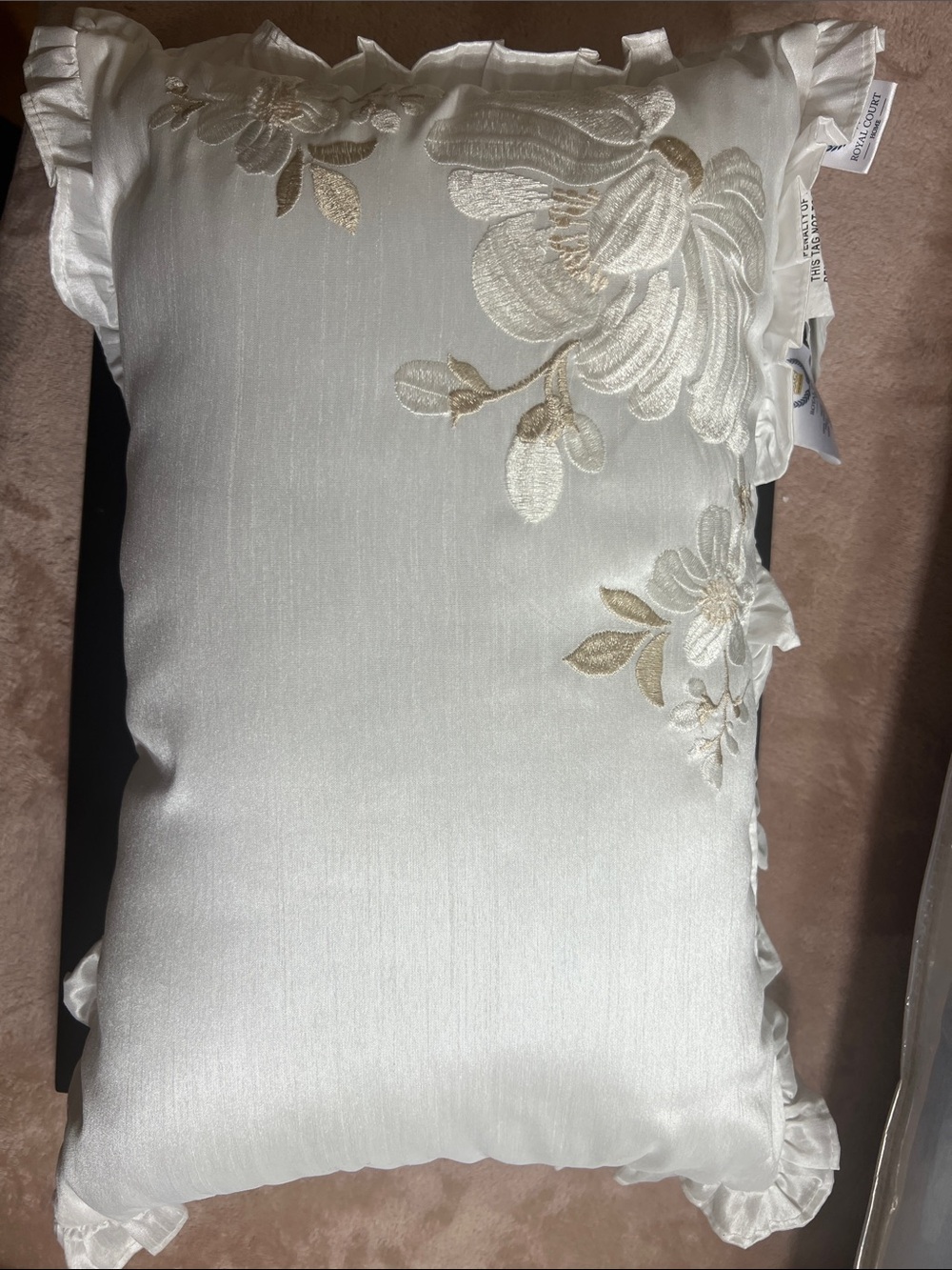 Embroidered Cream Floral Accent Pillow by